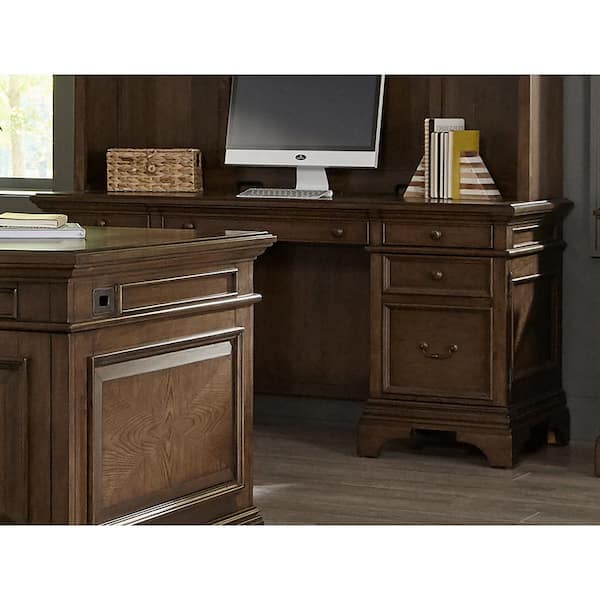 Coaster Hartshill 66 in. Rectangle Burnished Oak Wood Credenza Executive Desk with Power Outlet