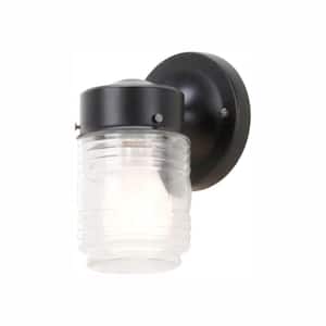 1-Light Matte Black Outdoor Jelly Jar Wall Lantern Sconce