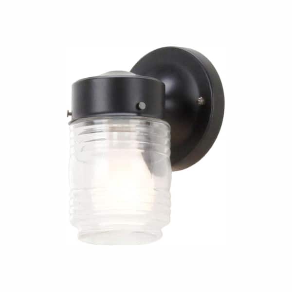 Hampton Bay 7.2 in. 1-Light Matte Black Jelly Jar Hardwired Outdoor Wall Light Lantern Sconce with No Bulb Included