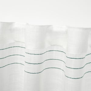 Demi Teal Horizontal Stripes Light Filtering Hidden Tab / Rod Pocket Curtain, 54 in. W x 96 in. L (Set of 2)