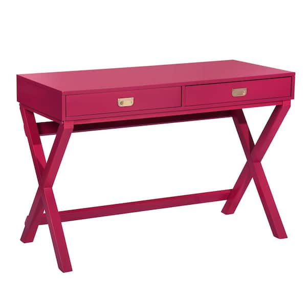 Homy Casa Mavis 44.1 in. Raspberry Pink Rectangular Wood Board Desk With 2-Drawers