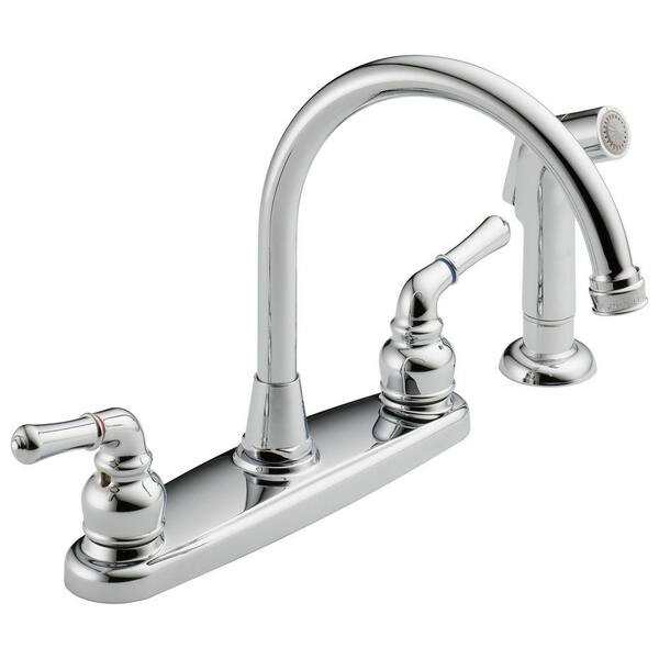 Unbranded High-Arc 2-Handle Standard Kitchen Faucet with Side Sprayer in Polished Chrome