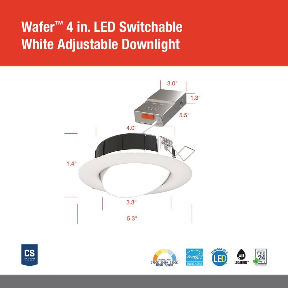 4-Inch Adjustable White LED Recessed Downlight with Trim