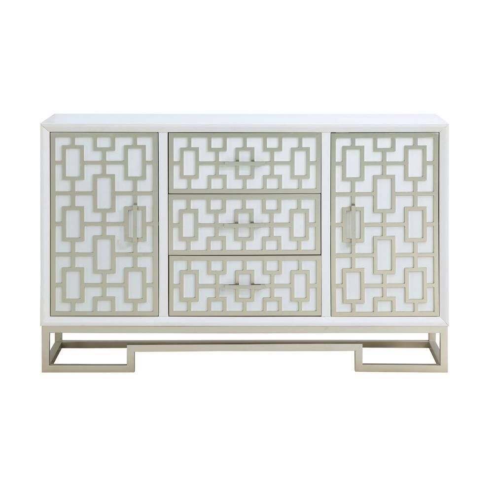 60228 Coast to Coast Three Drawer Two Door Cabinet Dreamy White & Champagne Lights  - Rectangle  Made in VIETNAM