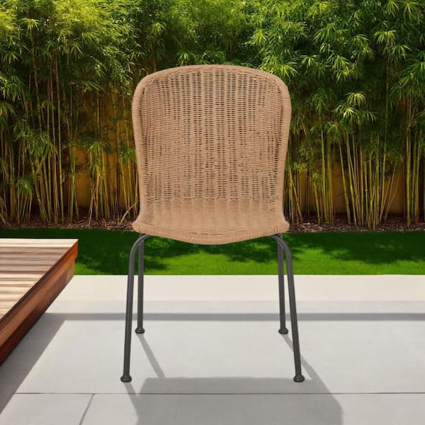 Modern Scrolled Metal Outdoor Dining Chair in Light Brown (Set of 2)