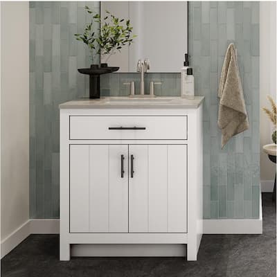 Glacier Bay Daney 30.5 in. W x 18.75 in. D x 34.3 in. H Single Sink Bath Vanity in White with Gray Cultured Marble Top PPDANWHT30