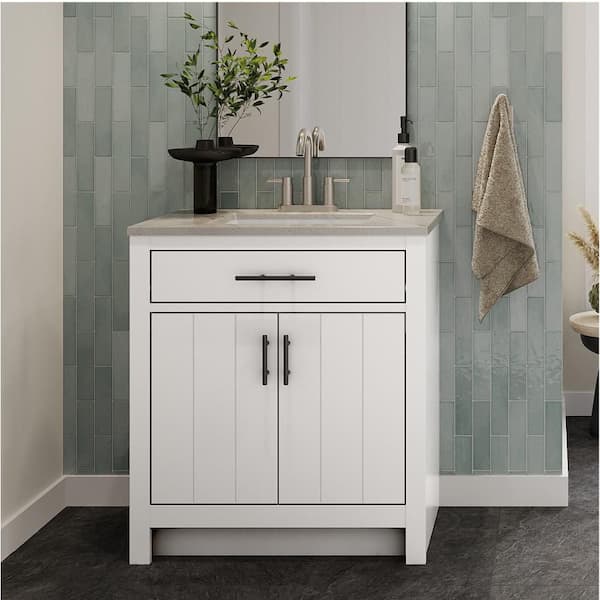 Daney 30.5 in. W x 18.75 in. D x 34.3 in. H Single Sink Bath Vanity in White with Gray Cultured Marble Top