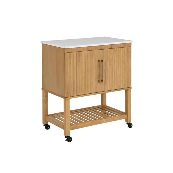 Pierce Natural Kitchen Cart with Storage, Casters