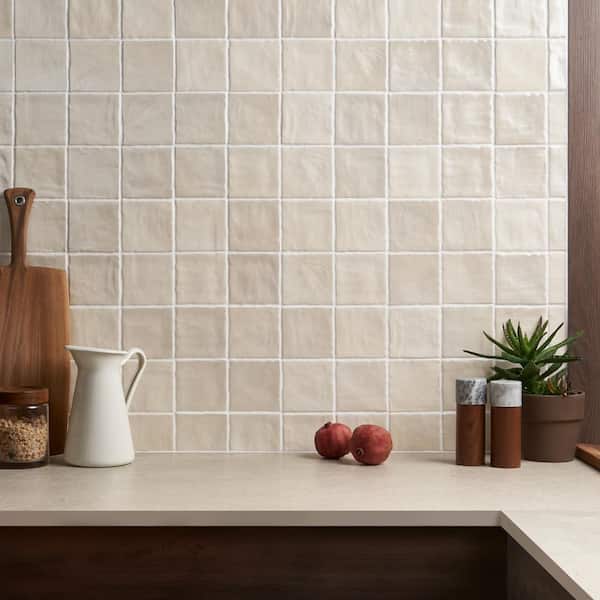 Amagansett 4 in. x 4 in. Sand Dune Cream Ceramic Wall Tile Sample