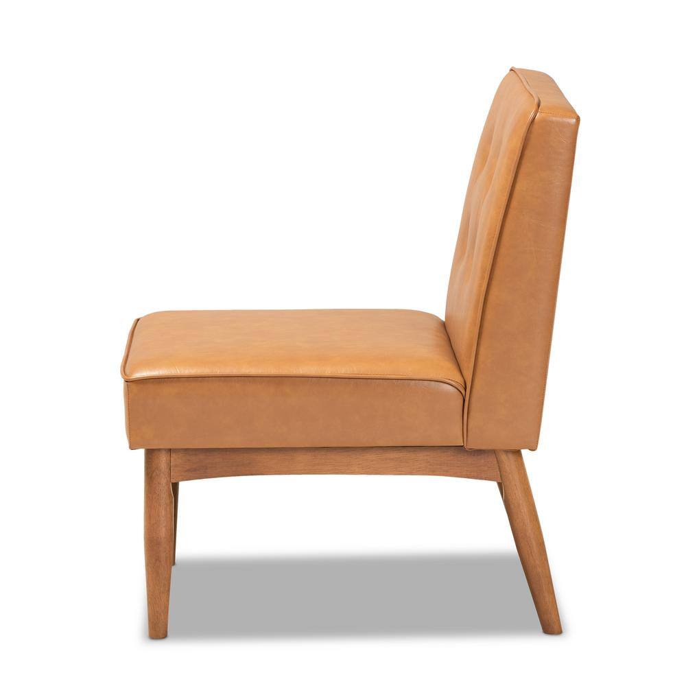 Arvid Walnut Brown Wood & Tan Faux Leather Mid-Century Side Chair