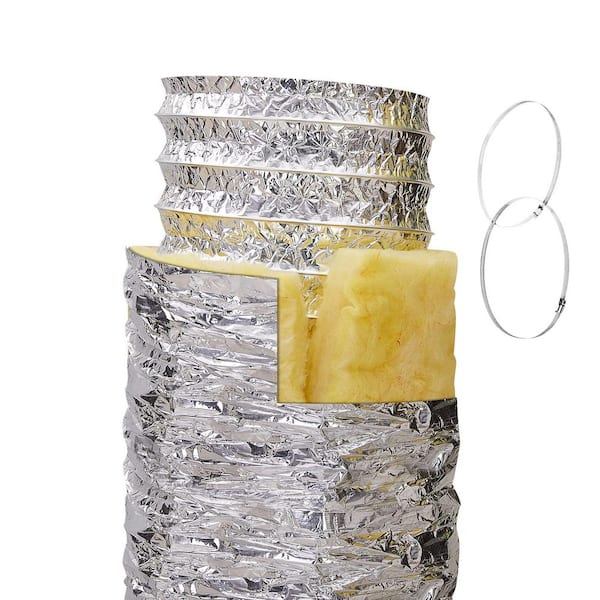 Dryer Vent Hose, 6 in. Insulated Flexible Duct 25 FT. Long with 2 Duct Clamps, Heavy-Duty Three Layer Protection