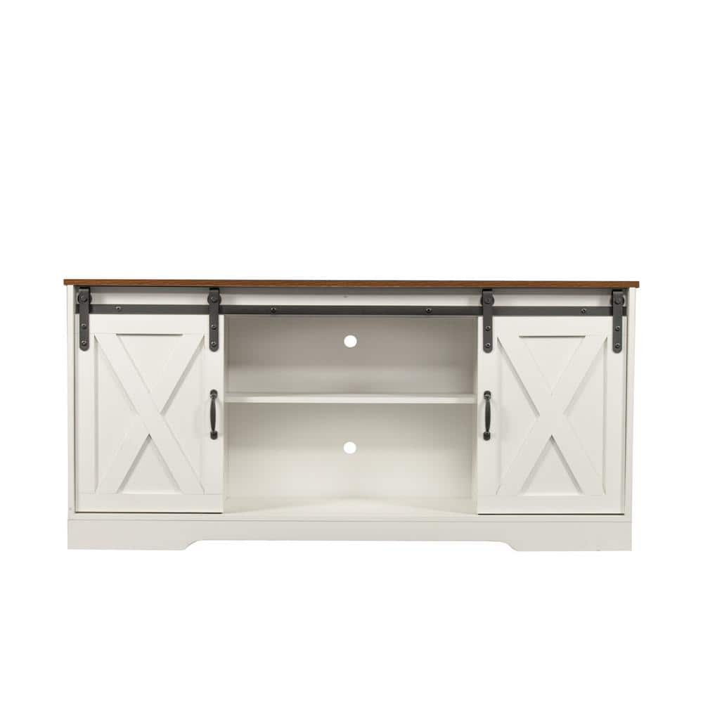 Modern 59 in. White Wood TV Stand Console Table with 2-Shelves and 2-Doors Fits TV's up to 65 in -  Tidoin, JS-YDW3-3046