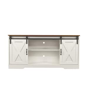 Modern 59 in. White Wood TV Stand Console Table with 2-Shelves and 2-Doors Fits TV's up to 65 in.