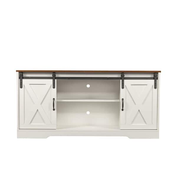 Seafuloy 59.8 in. W White MDF TV Cabinet with (2) 3-Tier Storage