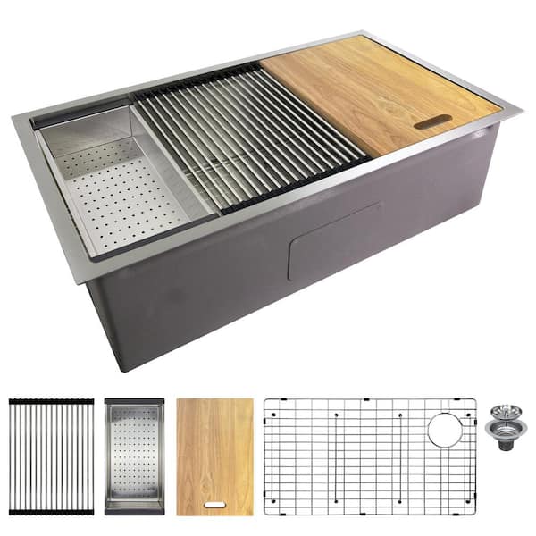Transolid Workstation 33 in. Undermount Single Bowl Stainless Steel Kitchen Sink with Accessories