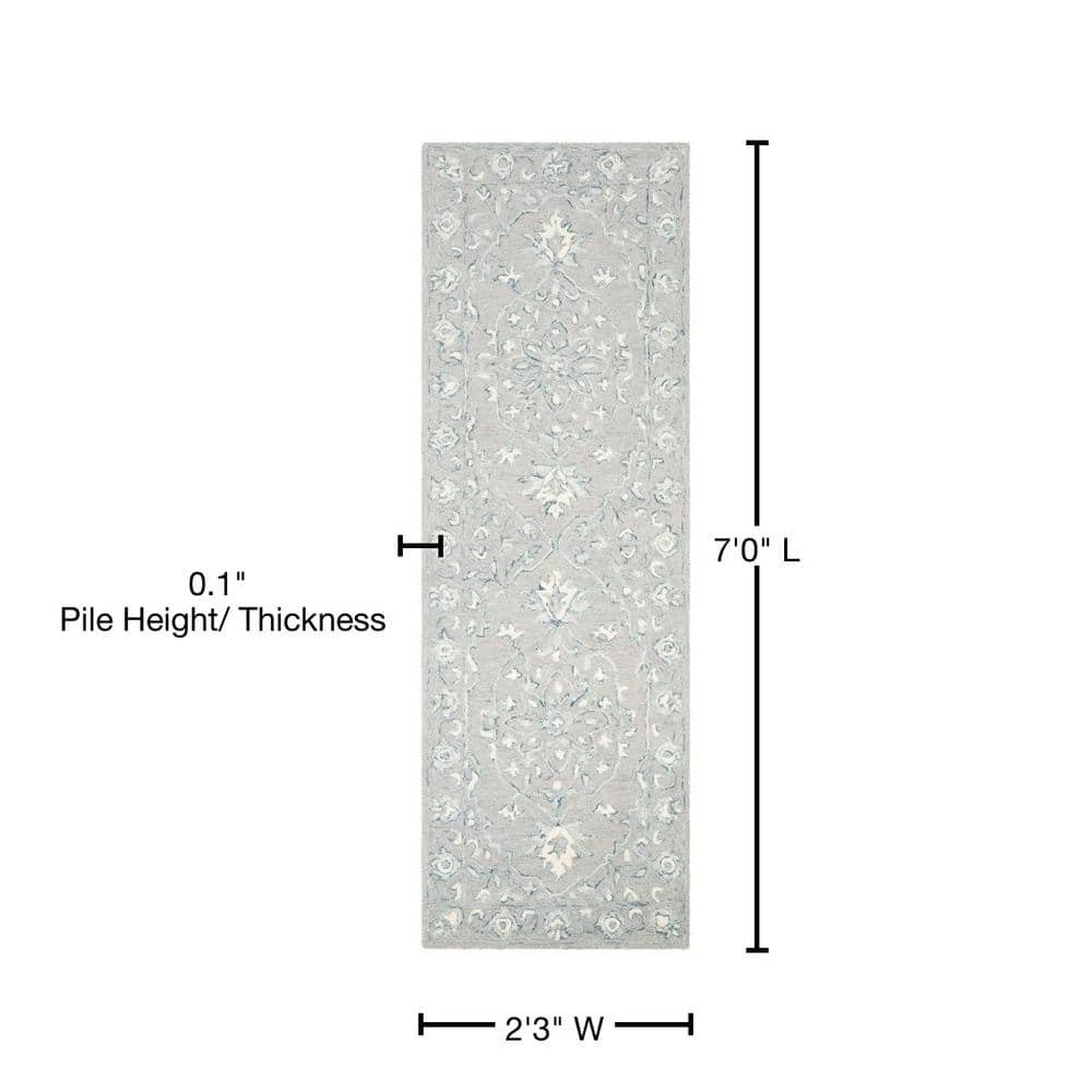 Ivory and Light Grey Wool Tufted Runner Rug