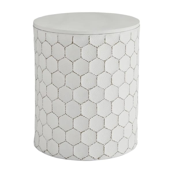 Benjara White Metal Accent Stool with Honeycomb Pattern