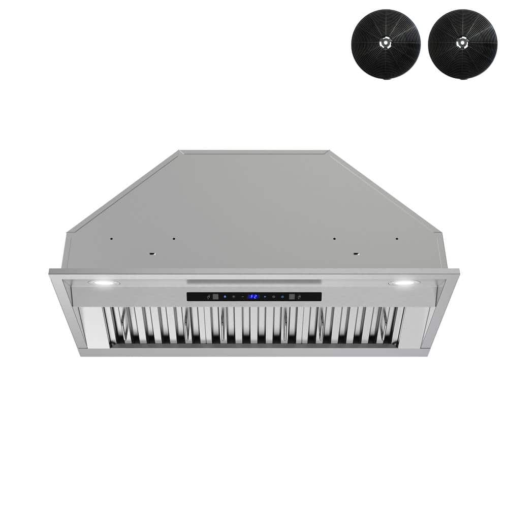34 in. 350 CFM Formia Convertible Insert Range Hood in Brushed Steel, Baffle Filters, Touchpad Control, LED Lights
