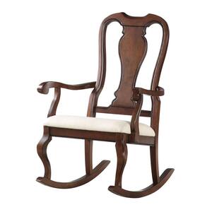 Sheim Beige Fabric and Cherry Linen Wood Frame Arm Chair