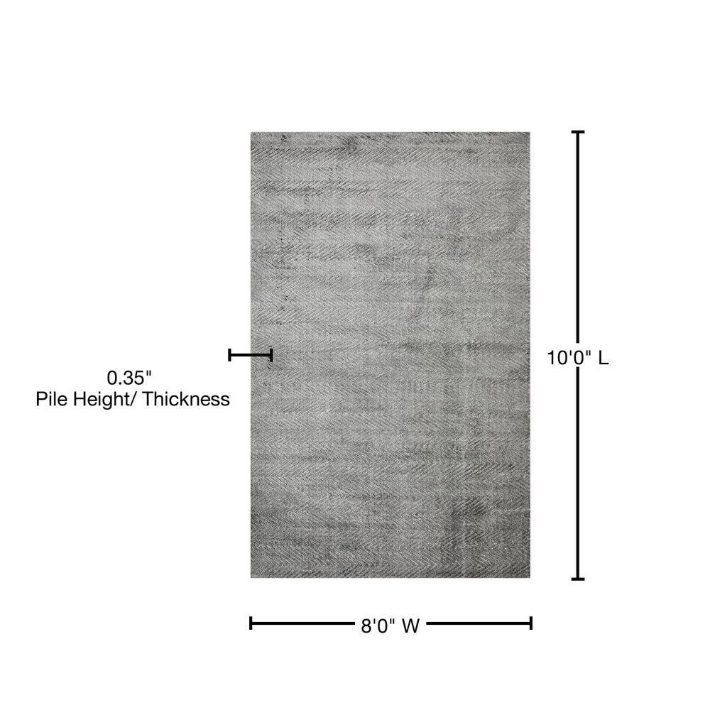 Charcoal Herringbone Hand-Knotted Viscose 8' x 10' Area Rug
