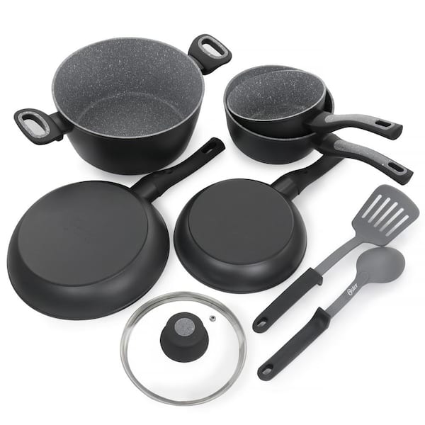 Cook N Home Stay Cool Handle 15-Piece Aluminum Nonstick Cookware Set in  Black NC-00296 - The Home Depot
