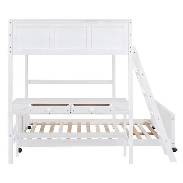 Polibi White Full Over Full Bunk Bed with Desk RS-894505AAK