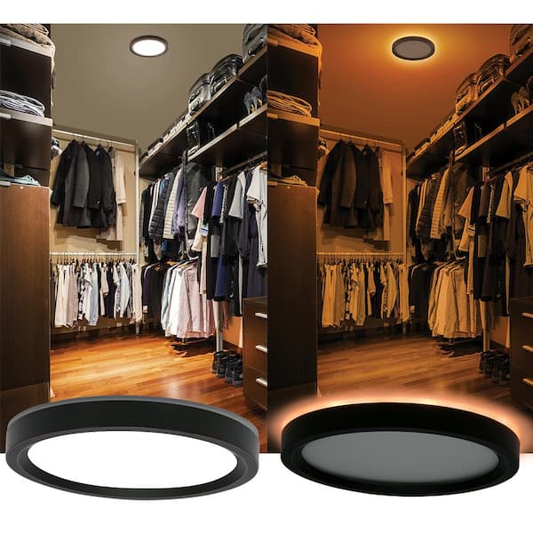 7.5 in. Round White Oil Rubbed Bronze Trims LED Flush Mount Ceiling Light Adjust 3000K 4000K 5000K Night Light (8-Pack)