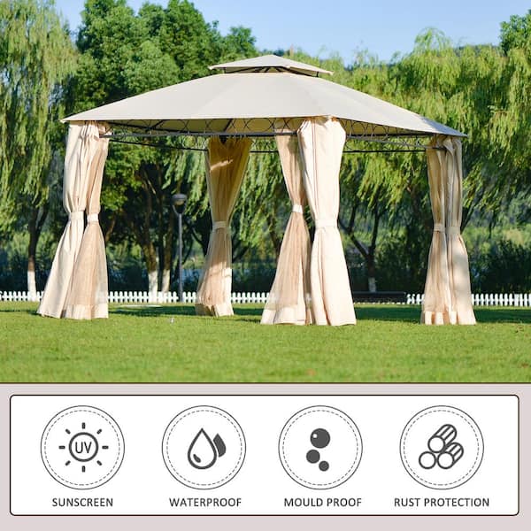 Tenleaf 10 ft. x 10 ft. Light Gray Patio Gazebo with Mosquito Net and  Corner Shelves VM713-11 - The Home Depot