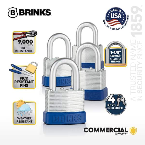 1-3/4 in. (44mm) Laminated Steel Keyed Padlock, 1-1/8 in. Shackle (4-Pack)