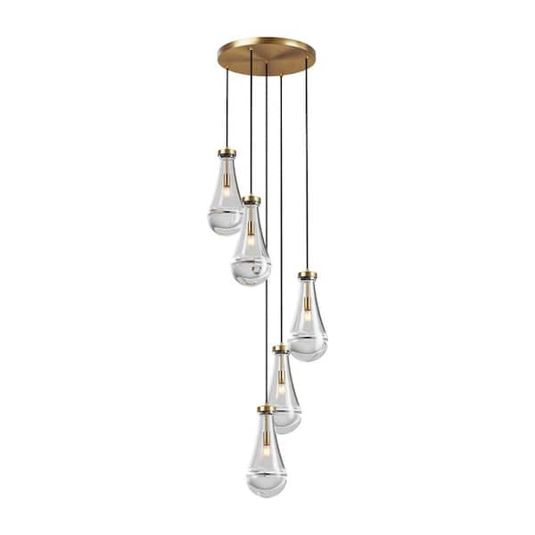 5-Light Gold High Ceiling Chandeliers Adjustable Cluster Pendant Lights No Bulbs Included