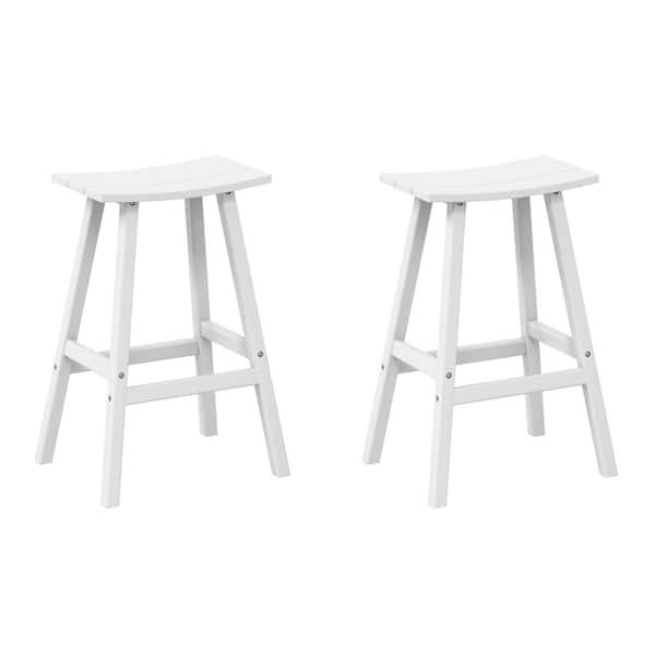 WESTIN OUTDOOR Franklin White 29 in. Poly HDPE Fade Resistant Outdoor Patio Saddle Seat Pub Height Bar Stool (Set of 2)