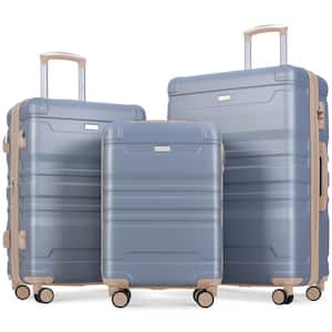 Light Blue and Golden Lightweight 3-Piece Expandable ABS Hardshell Spinner Luggage Set with TSA Lock