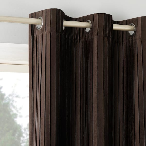 Sun Zero Cascade Pleated Velvet Chocolate Brown Polyester 40 in. W x 96 in. L Grommet Blackout Curtain (Single Panel)