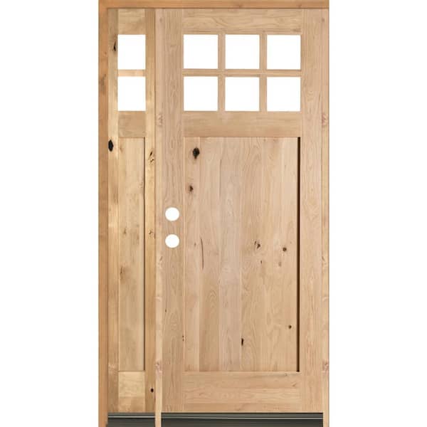 Krosswood Doors 50 in. x 96 in. Craftsman Alder 1 Panel 6-Lite Clear Low-E Unfinished Wood Right-Hand Prehung Front Door/Left Sidelite