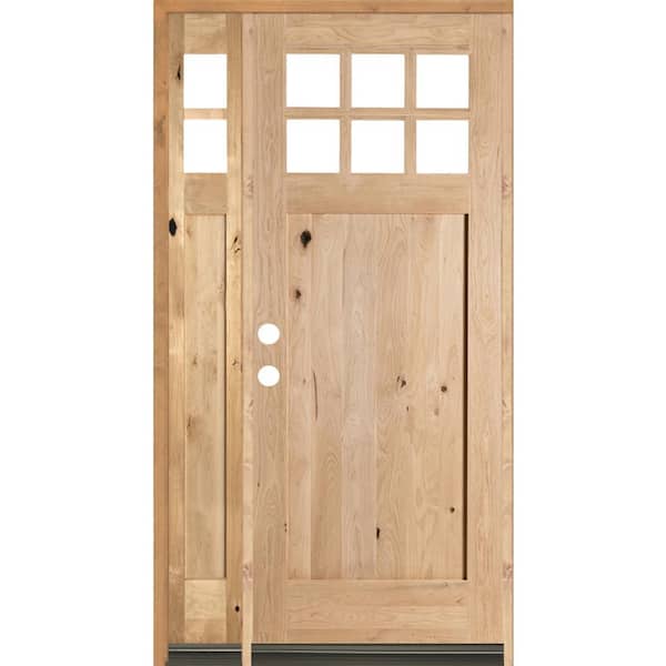 Krosswood Doors 56 in. x 96 in. Craftsman 1 Panel 6-Lite Knotty Alder Unfinished Right-Hand Inswing Prehung Front Door Left Sidelite
