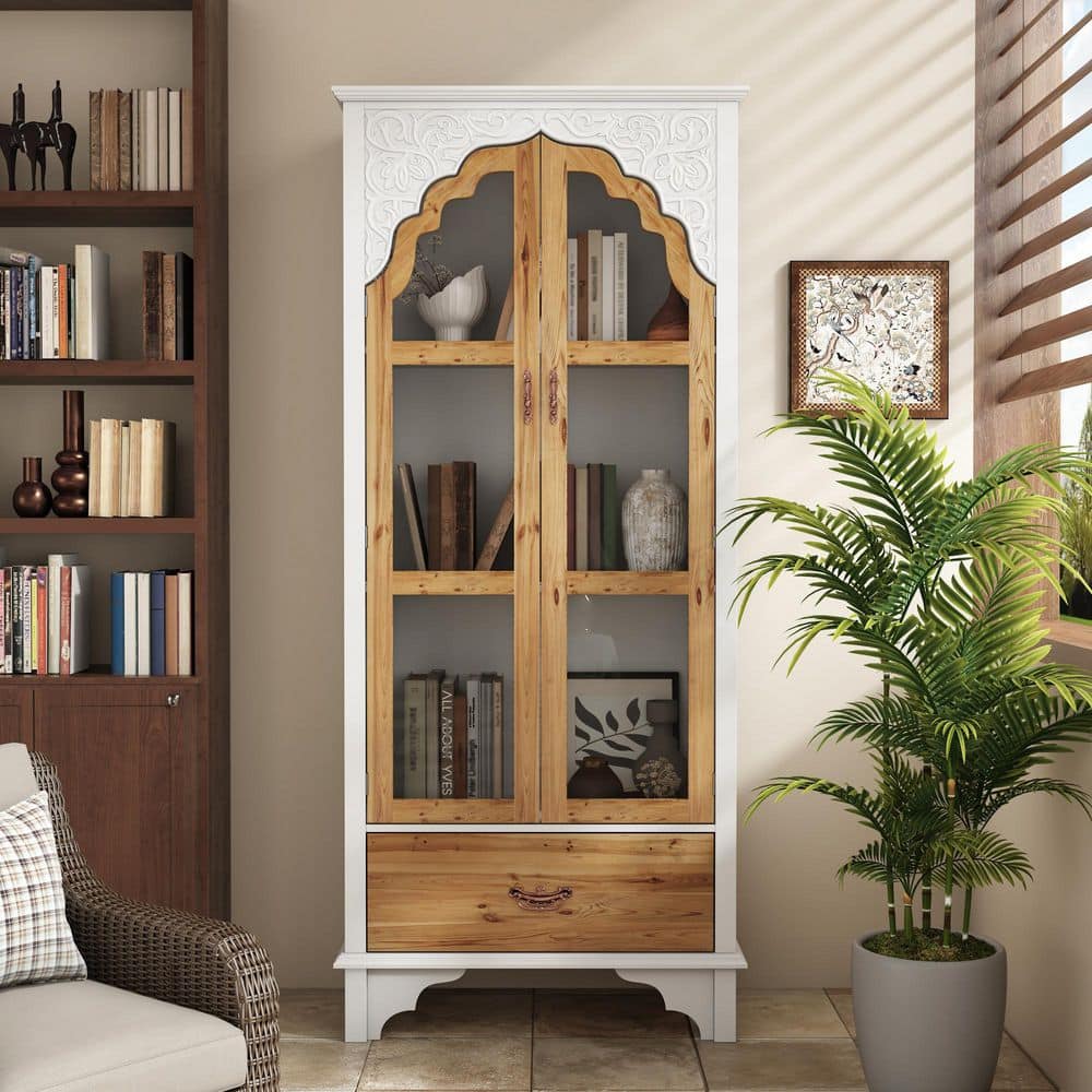 FUFU&GAGA 70.9 in. Tall White Wood 3-Shelf Accent Bookcase with