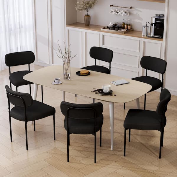Modern Black Upholstered Dining Chairs Boucle Dining Chair with Adjustable Foot Pads (Set of 6)