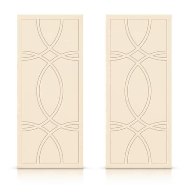 CALHOME 60 in. x 80 in. Hollow Core Beige Painted Composite MDF Interior Double Closet Sliding Doors