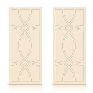 84 in. x 84 in. Hollow Core Beige Stained Composite MDF Interior Double Closet Sliding Doors