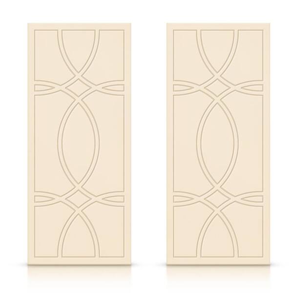 CALHOME 84 in. x 84 in. Hollow Core Beige Painted Composite MDF Interior Double Closet Sliding Doors