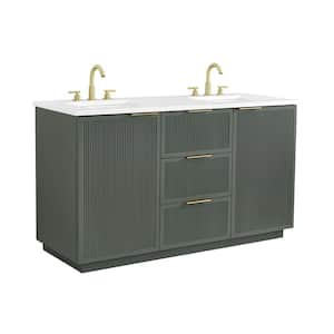 Addison 60 in. W Bath Vanity in Vintage Green with Engineered Stone Top Ariston White with White Sinks