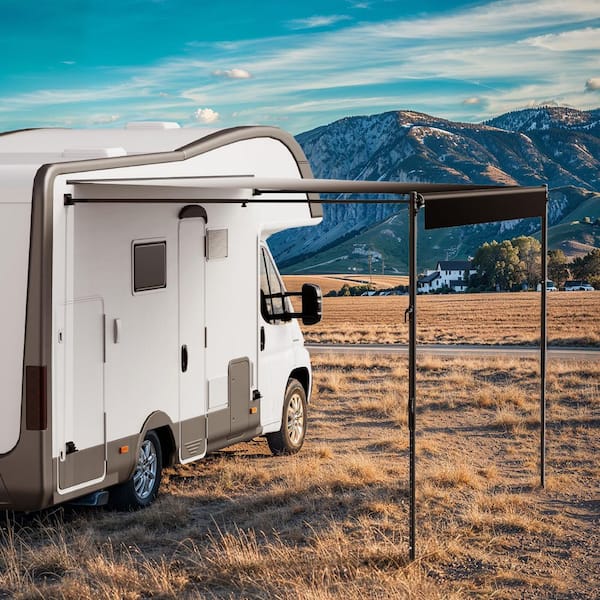 RV Replacement Awning, Waterproof Sunshade Vinyl RV Modular Retractable Awning with Aluminum Alloy Frame, Gradient Black