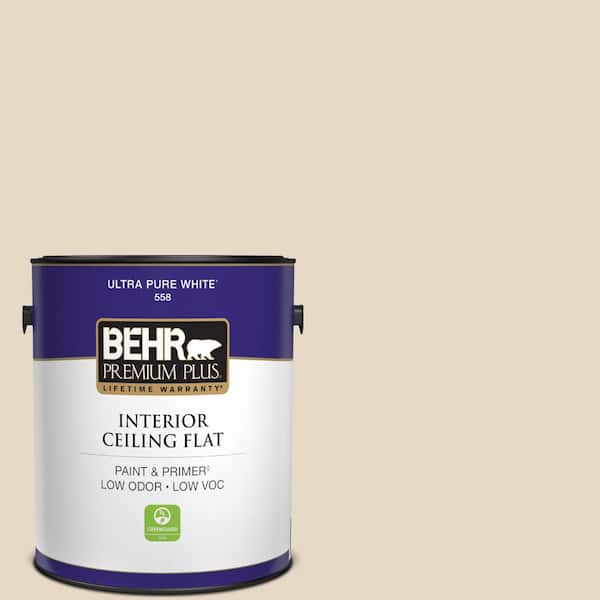 BEHR PREMIUM PLUS 1 gal. #ECC-51-2 Sand Castle Ceiling Flat Interior Paint