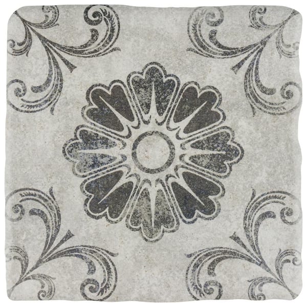 Merola Tile Costa Cendra Decor Fleur 7-3/4 in. x 7-3/4 in. Ceramic Floor and Wall Take Home Tile Sample