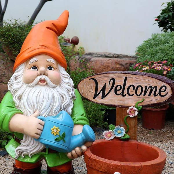 WOQWOQ 25.2 in Orange Resin Outdoor Gnome Flower Pot Planter for Patio