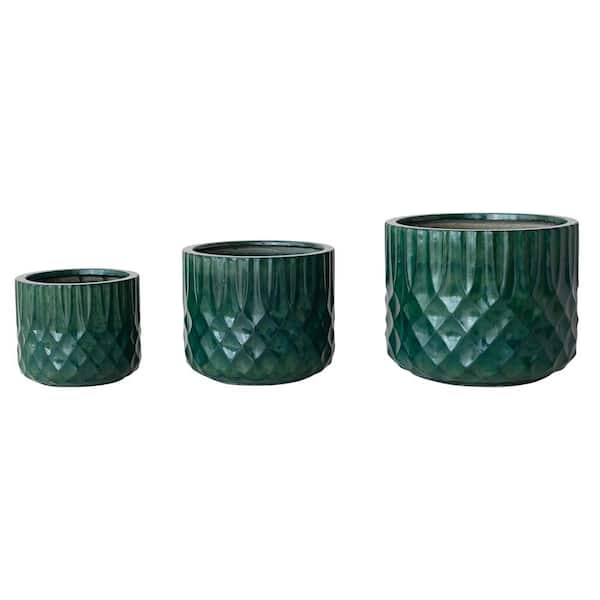 Teal Embossed Lightweight Eco Stone Indoor/Outdoor Planter Set with Drainage Holes 3-Pack