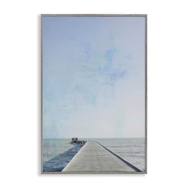 Stupell Industries Soothing Pier in Distance by Deborah Revell Gray Framed Coastal Giclee Art Print 30 in. x 20 in.