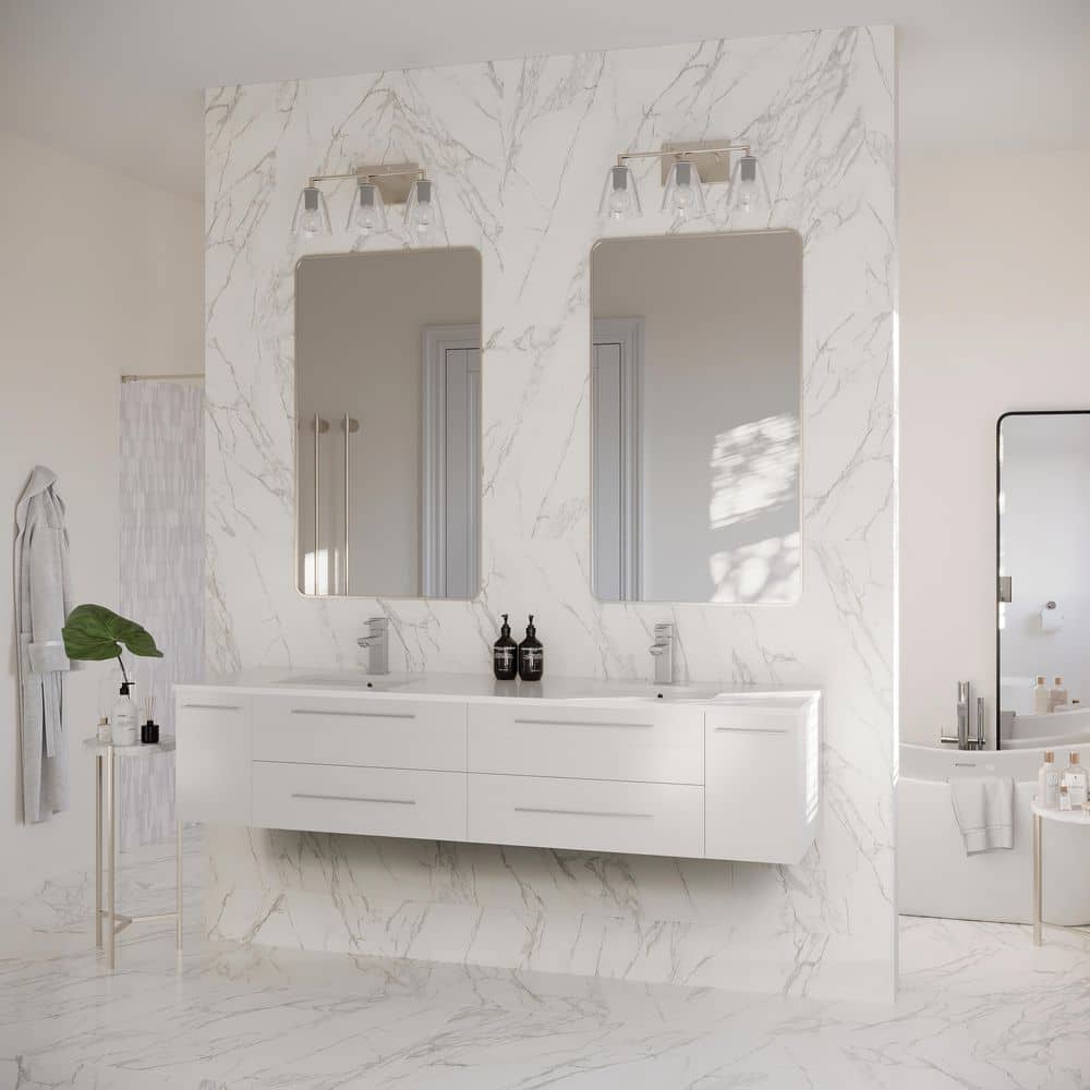 72" White Modern Wall-Mount Double Vanity with Quartz Top