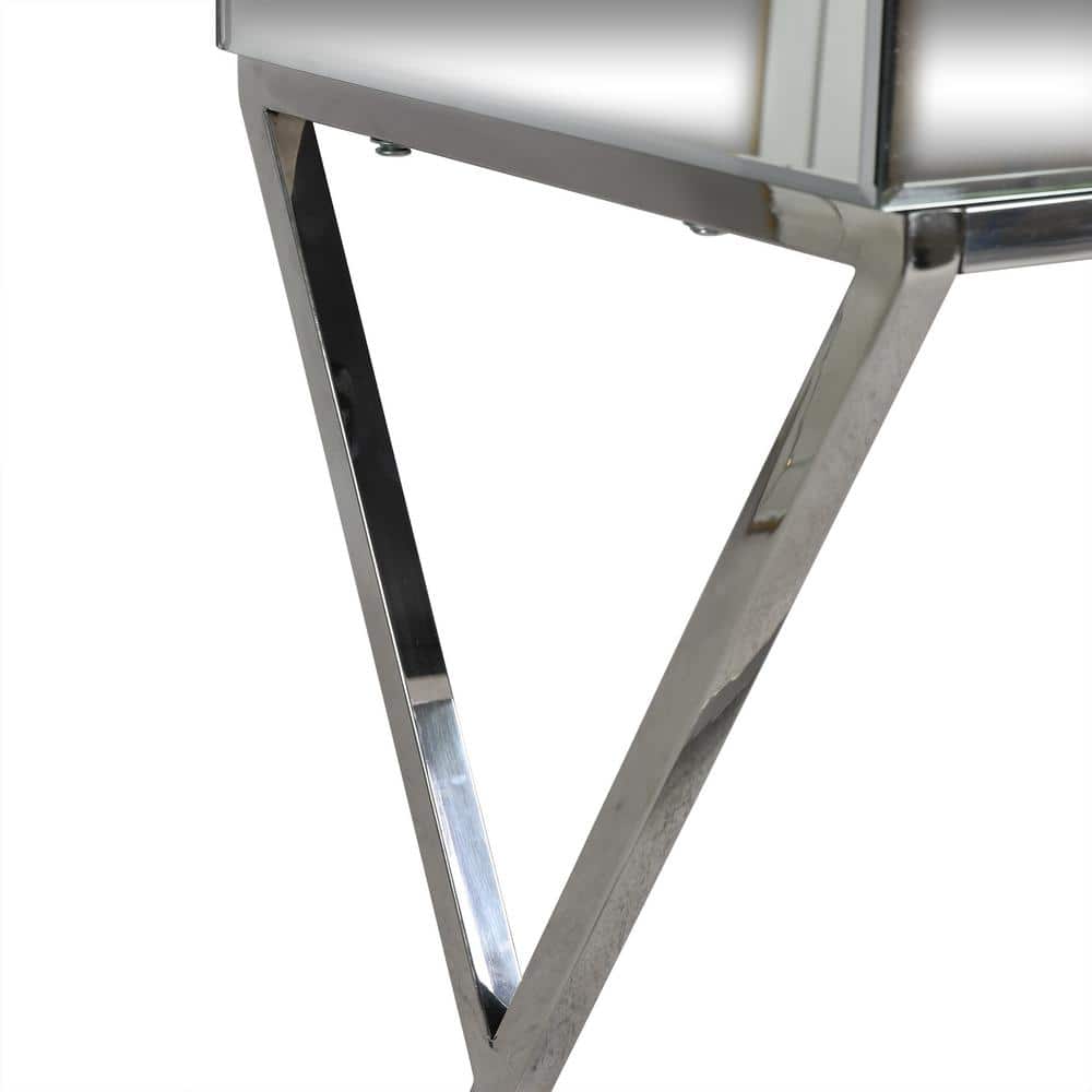 Silver Mirrored Glass and Metal Console Table