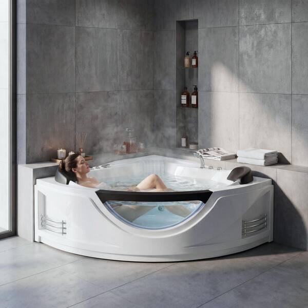 Xspracer 59 in. x 59 in. Acrylic Corner Whirlpool Bathtub with